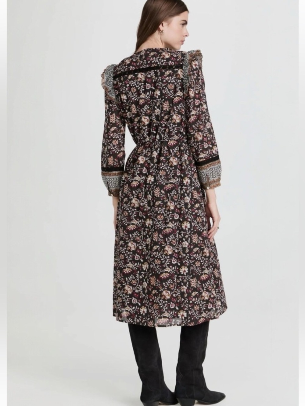 Cleobella Lotus Midi Dress Lolita Block Print Long Sleeve Organic Cotton Lined - Picture 4 of 14